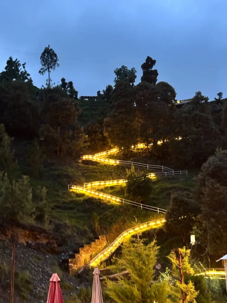 Illuminated stairway for events at Mukshwaa